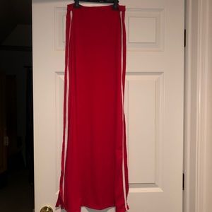 Red maxi skirt with white stripes